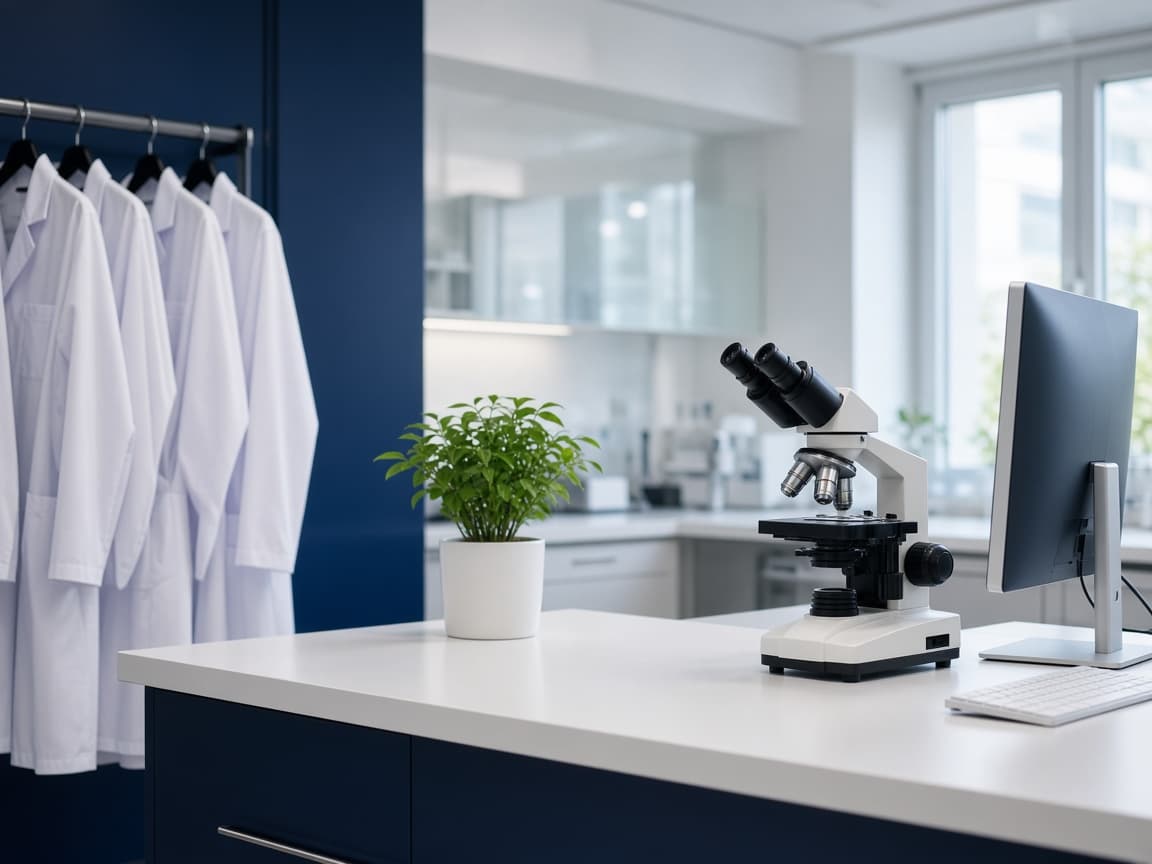 A quiet pathology lab counter in the morning